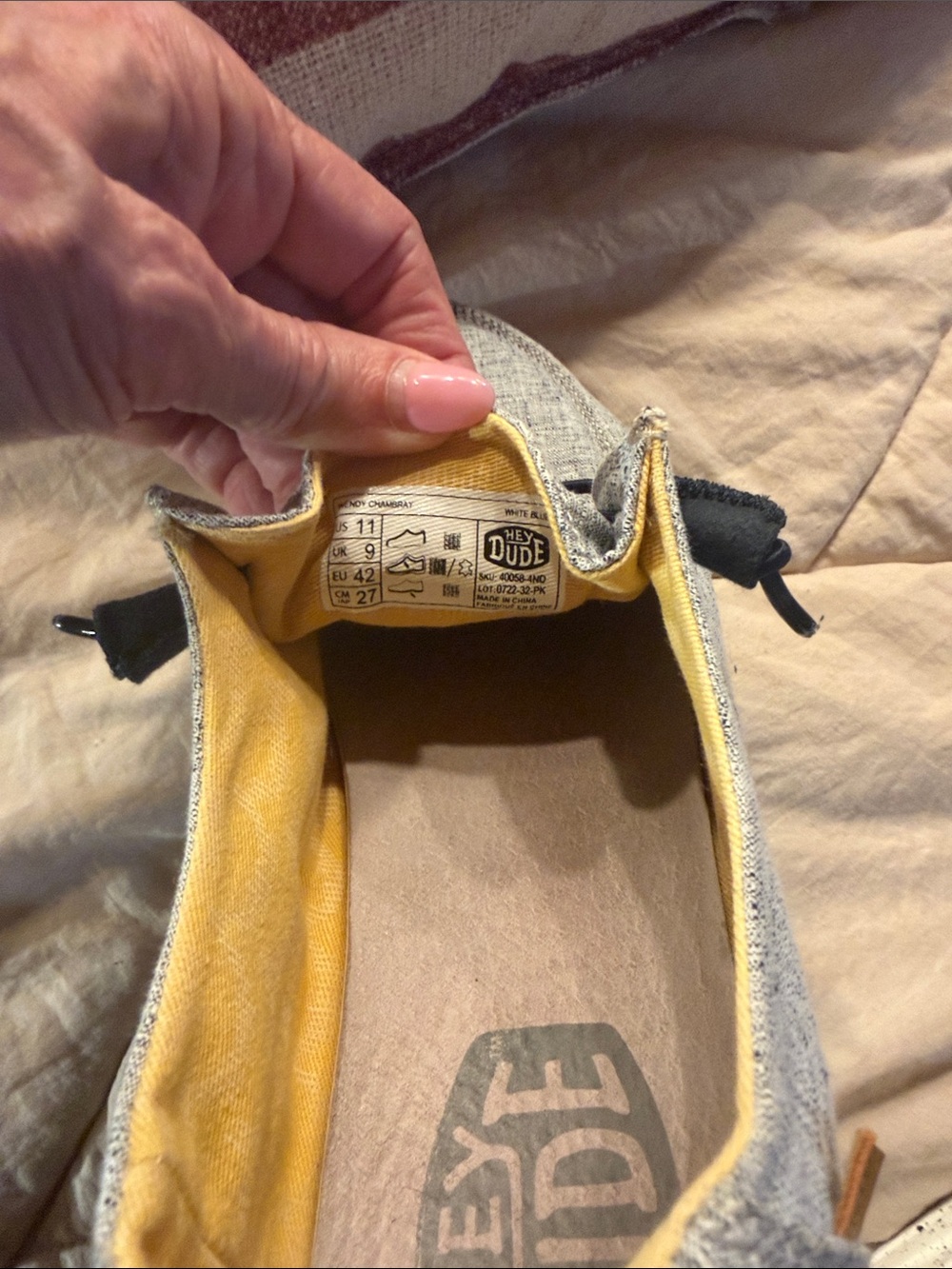Sz 11 Hey Dude Wendy Slip-On Loafers in  with Black Laces and Yellow Lining. - Picture 7 of 7